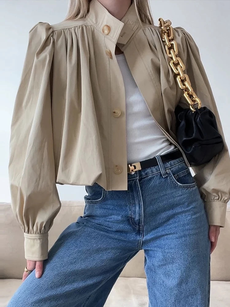 Veste courte tendance à col montant pour femmes