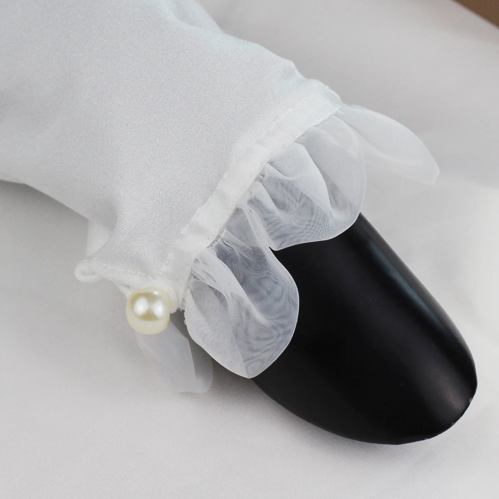 Gants de poignet courts en satin et tulle blanc pour femmes
