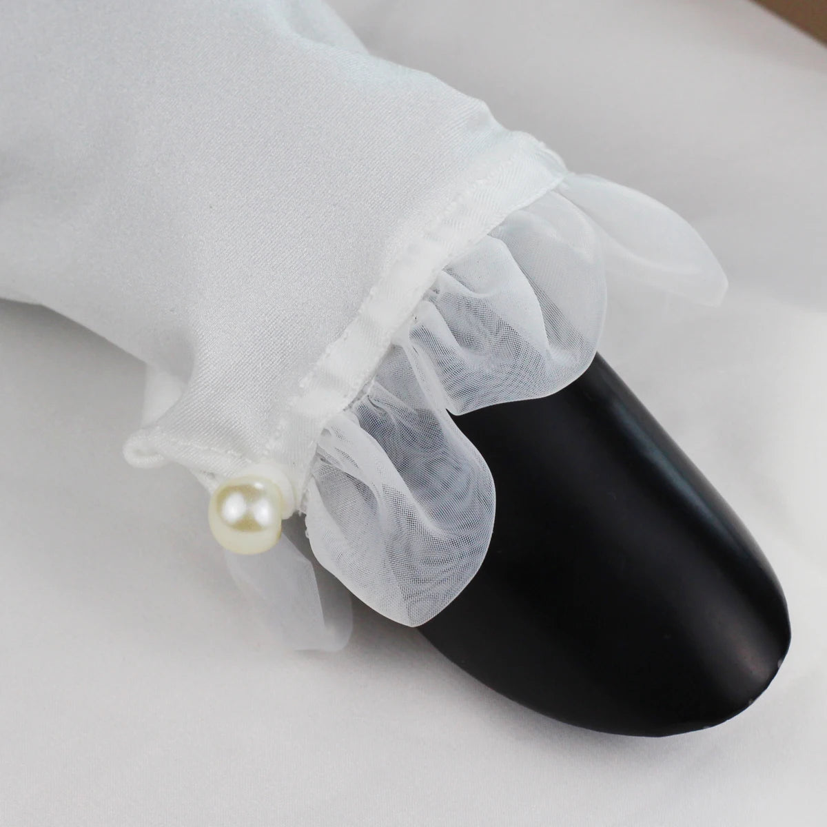 Gants de poignet courts en satin et tulle blanc pour femmes