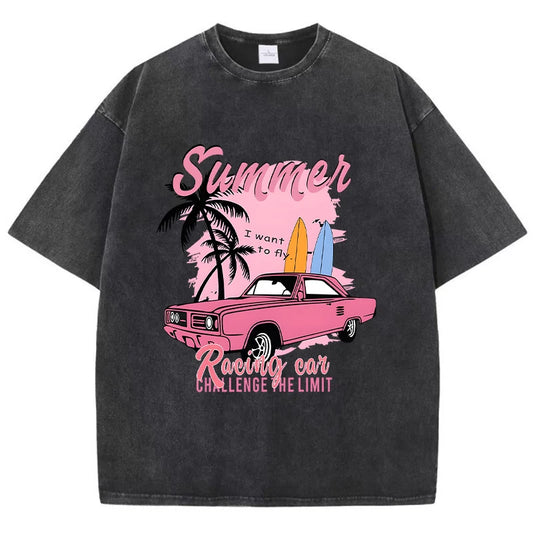 T-Shirt en Coton Lavé Femme – Style Rétro