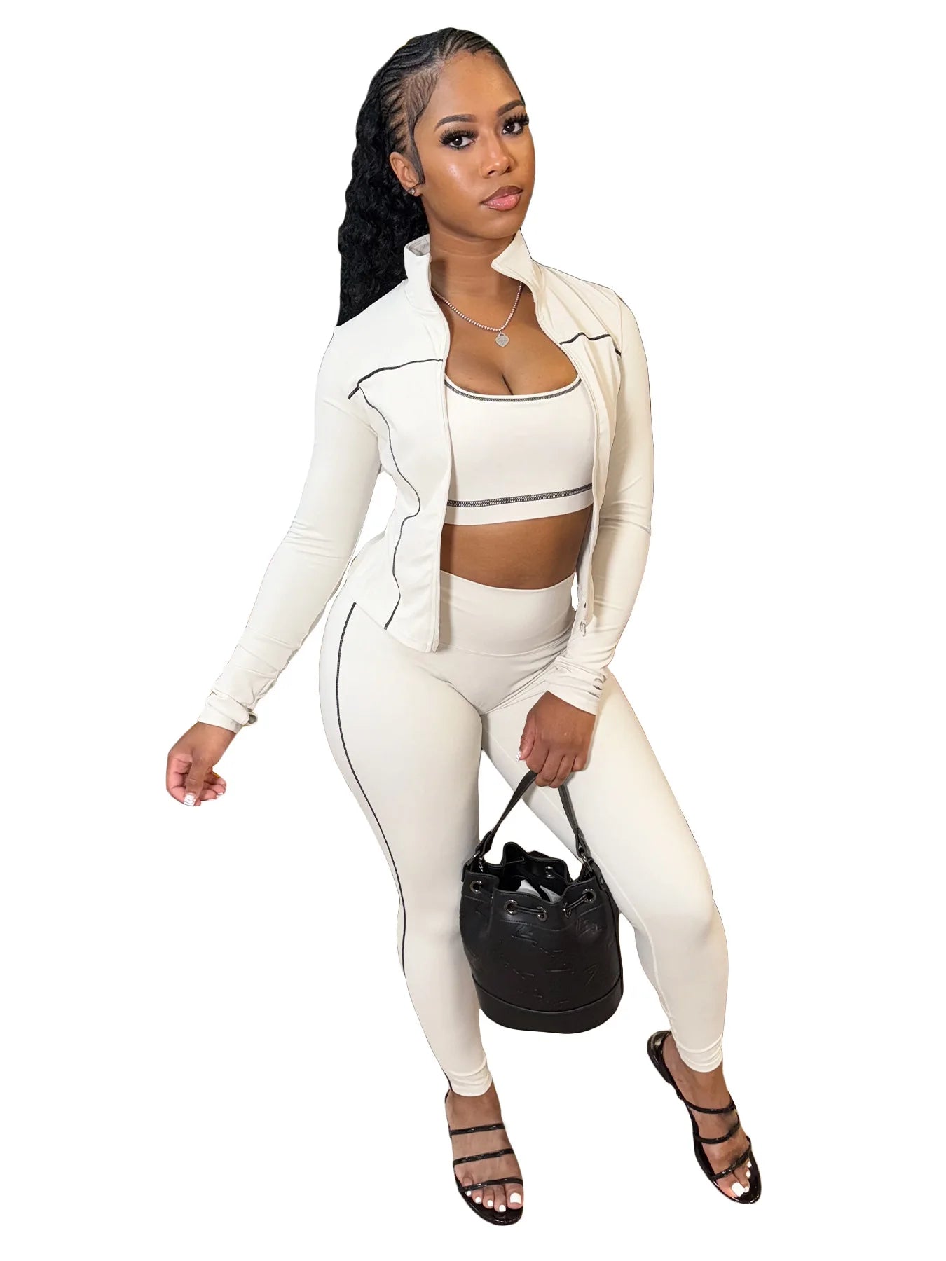 Ensemble 3 pièces  veste à manches longues + gilet + pantalon Long pour femmes