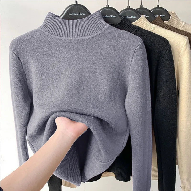 Pull à Col Montant Femme – Maille Doublée Polaire
