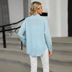 Chemise ample à manches longues et col uni pour femmes
