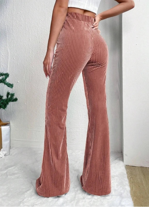 Pantalon évasé en velours côtelé taille haute pour femmes
