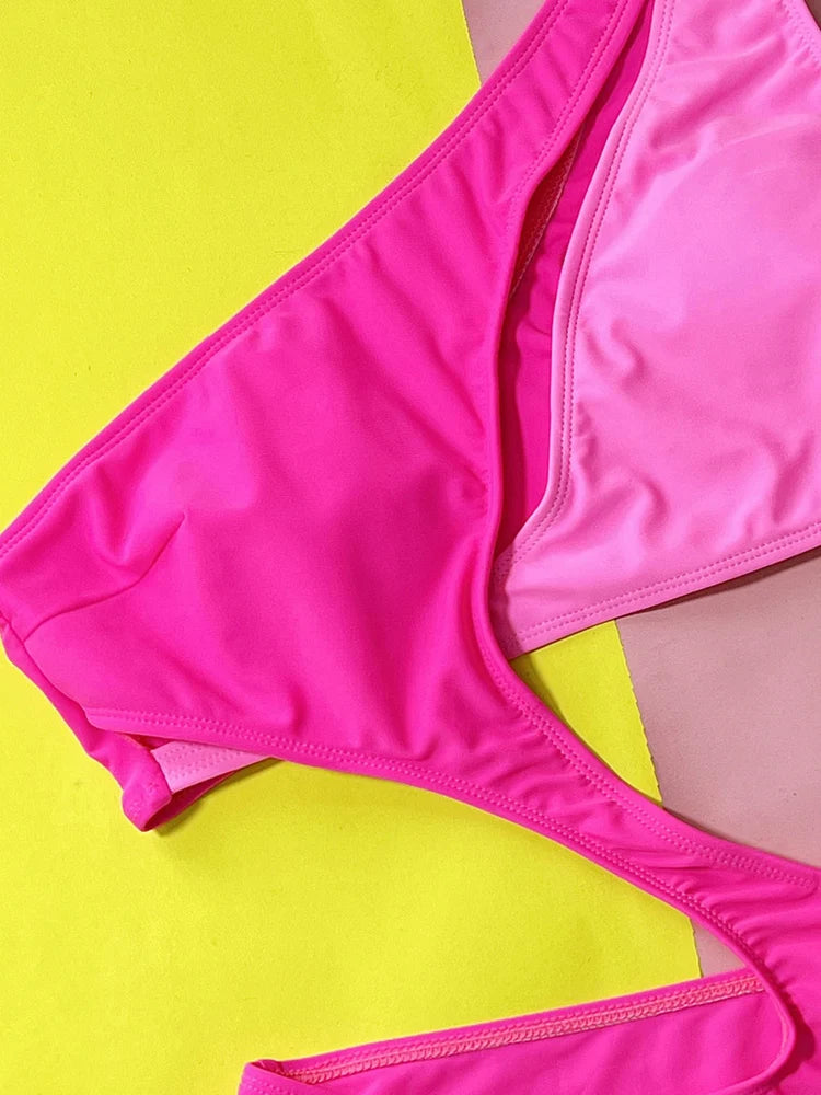 Maillots de bain coupe haute évider une épaule épissage une pièce pour femmes
