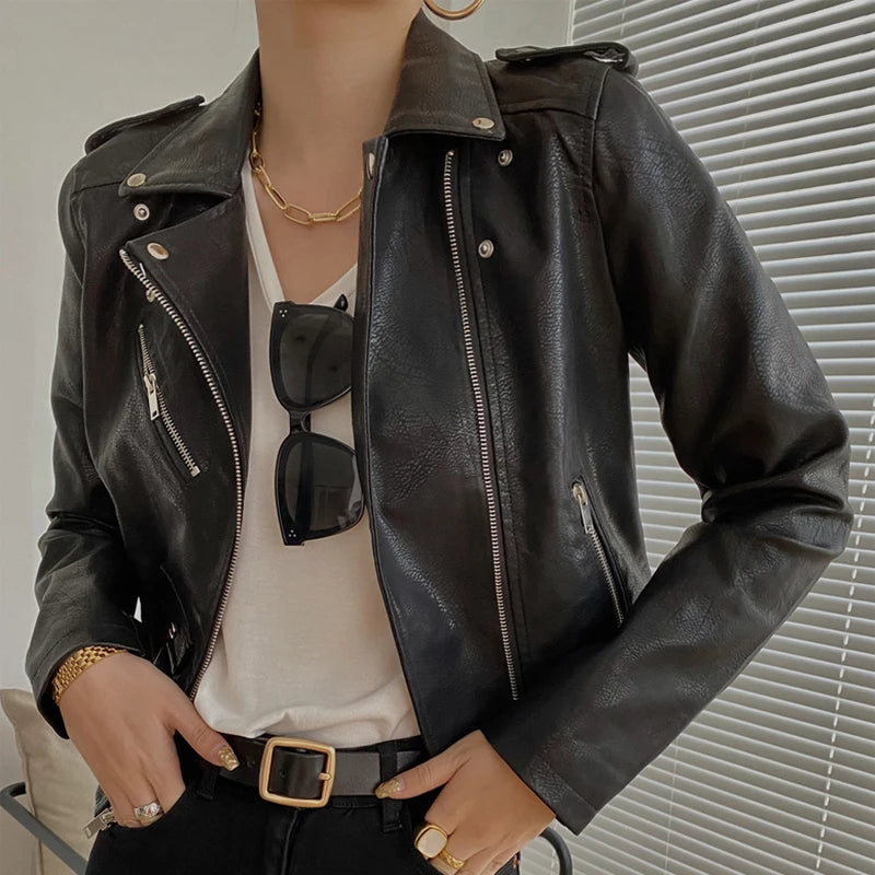 Veste en cuir, cuir PU pour femmes