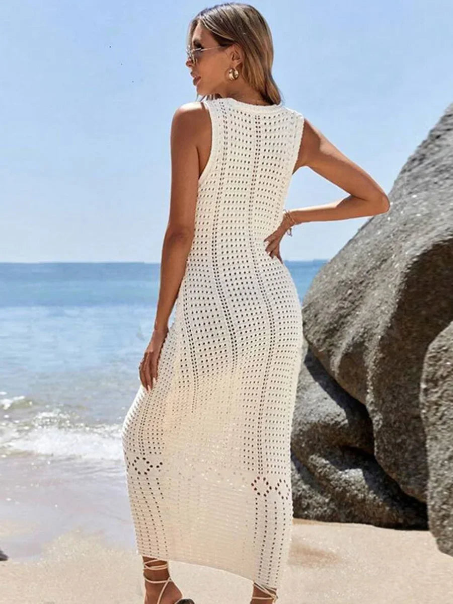 Robe de plage longue à col en V pour femmes