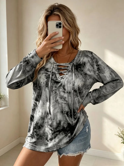 T-shirt Tie-Dye Femme – Manches Longues et Laçage