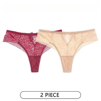 Lot de 2 Culottes Femme – Dentelle Brodée Taille Basse