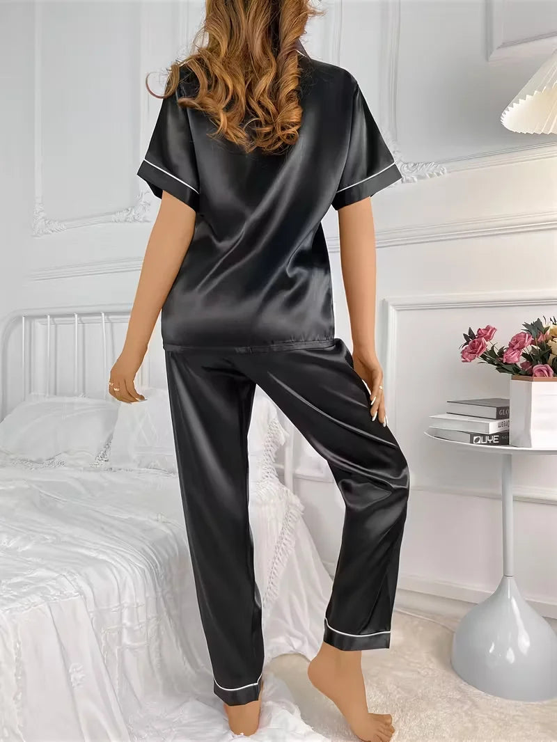 Pyjama Satiné Femme – Haut et Pantalon Fluide