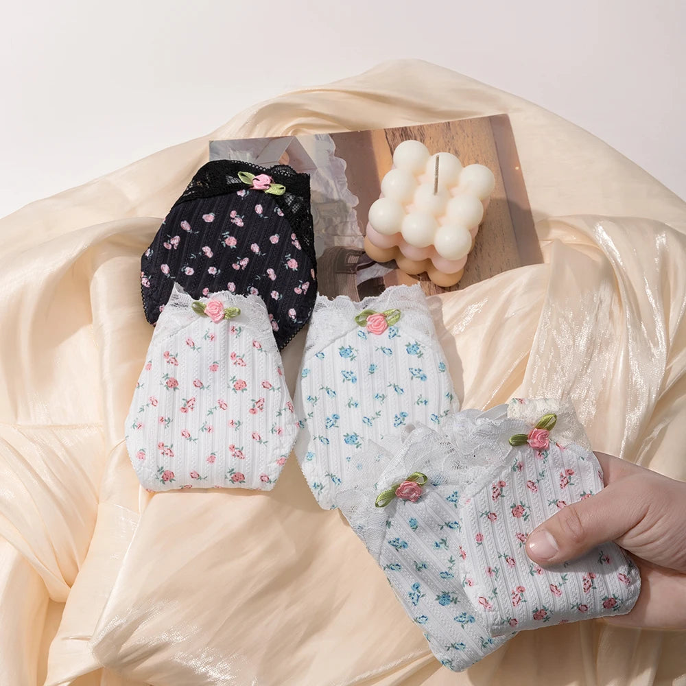 String à imprimé floral, avec nœud en dentelle pour femmes