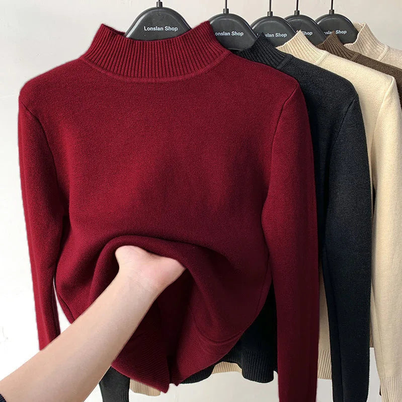 Pull à Col Montant Femme – Maille Doublée Polaire
