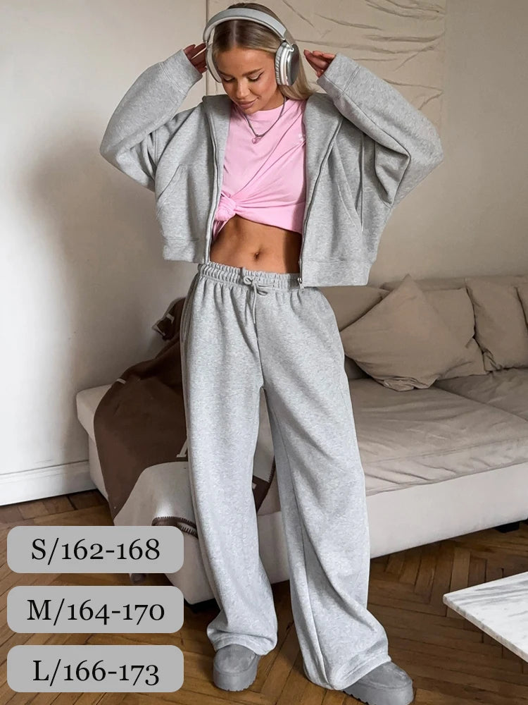 Ensemble deux pièces survêtement avec fermeture éclair et pantalon pour femmes