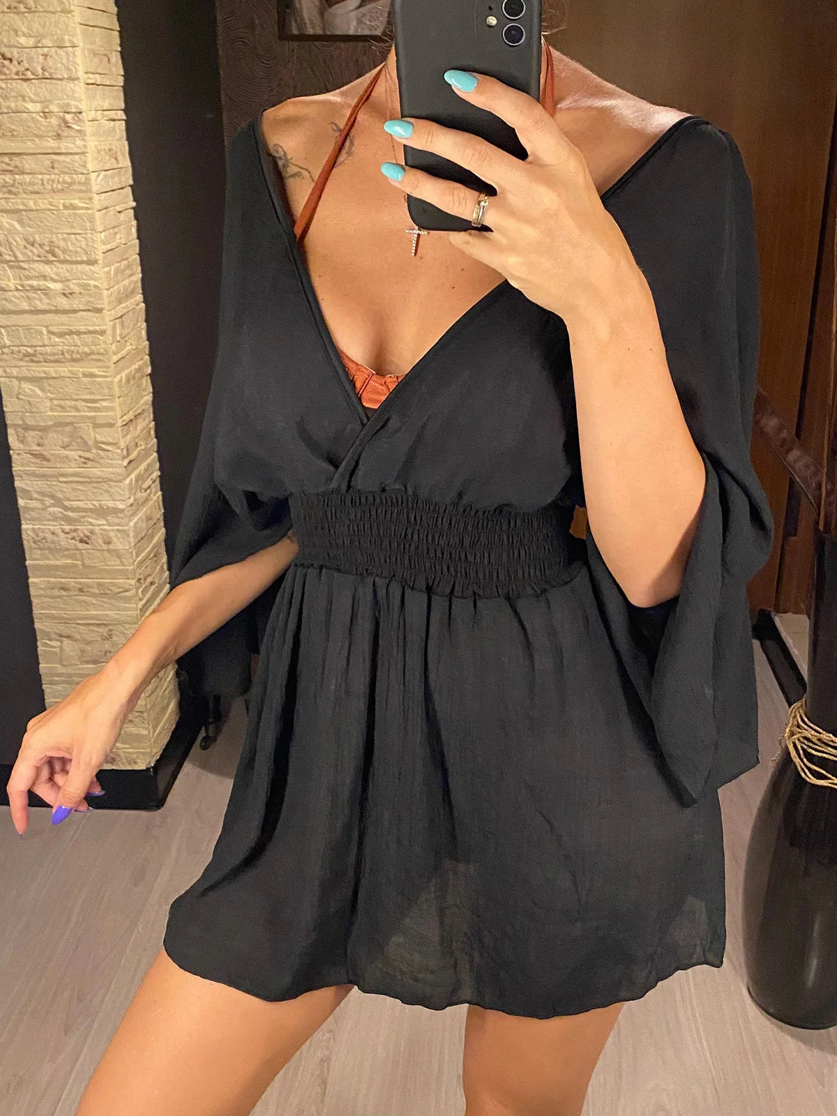 Robe de plage sexy en mousseline de soie, col en V pour femmes