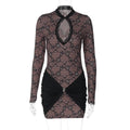 Robe courte sexy en dentelle patchwork ajourée pour femmes
