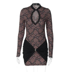 Robe courte sexy en dentelle patchwork ajourée pour femmes