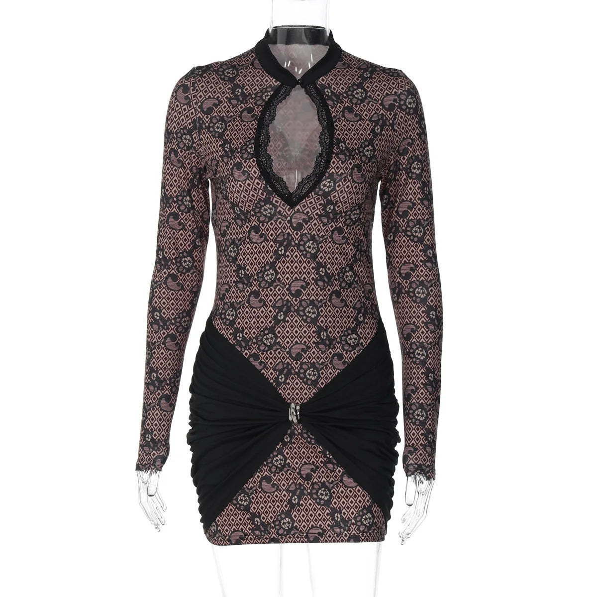 Robe courte sexy en dentelle patchwork ajourée pour femmes