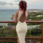 Robe maxi sans manches et dos nu pour femmes