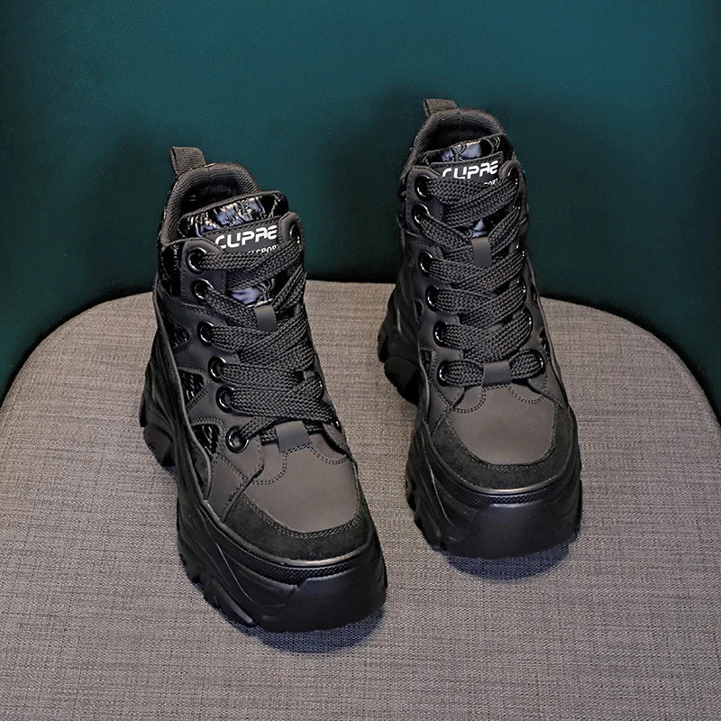 Chaussures à plateforme, compensées de rinçage en cuir de vache véritable pour femmes