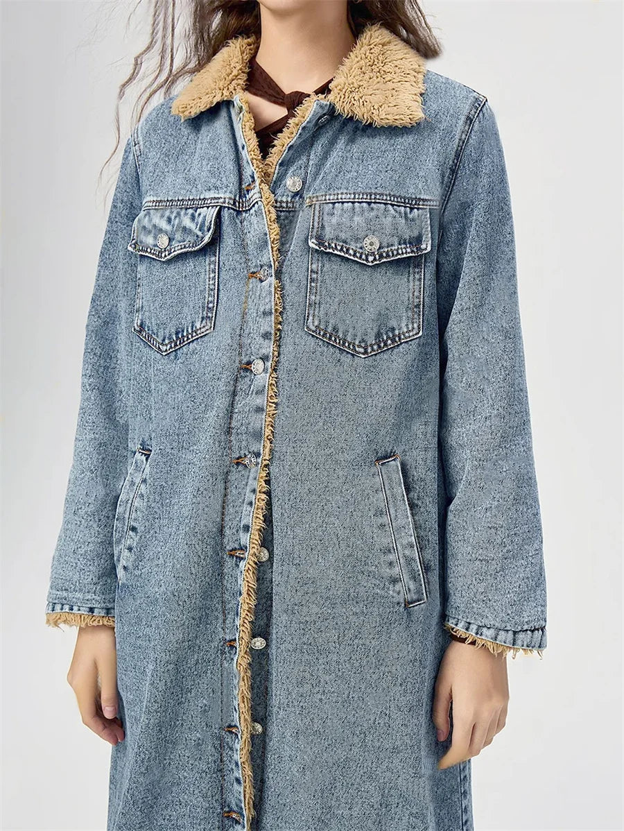 Veste en jean épaisse à simple boutonnage pour femmes