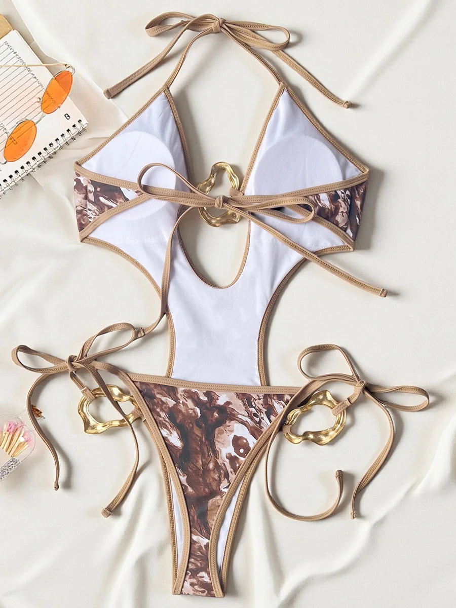 Maillots de bain une pièce avec anneau en métal pour femmes