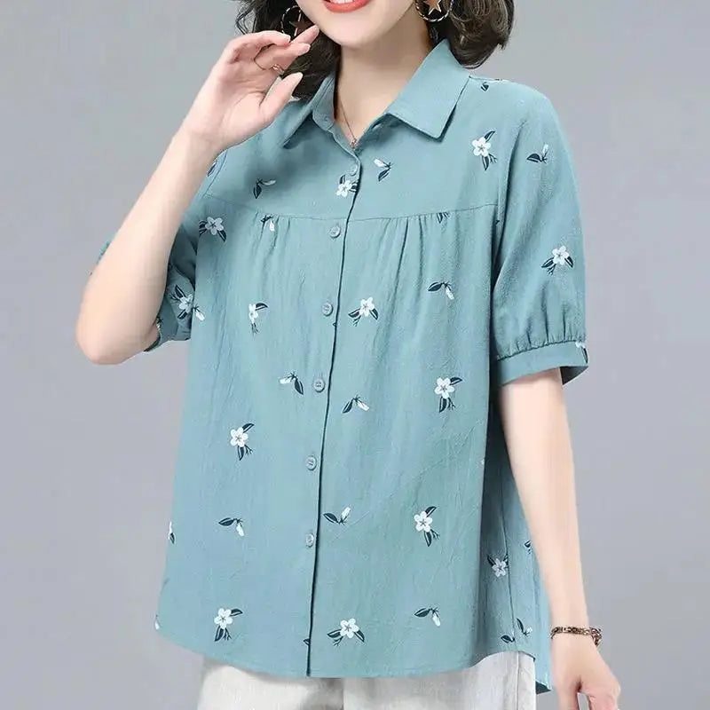 Chemise florale à manches courtes imprimée pour femmes