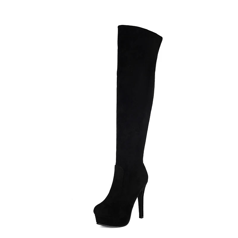 Botte en velours givré à fermeture éclair pour femmes