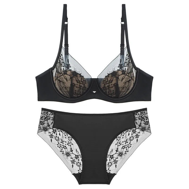 Ensemble soutien-gorge push-up à bonnets fins et culotte pour femmes