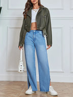 Veste courte en similicuir avec ceinture pour femmes