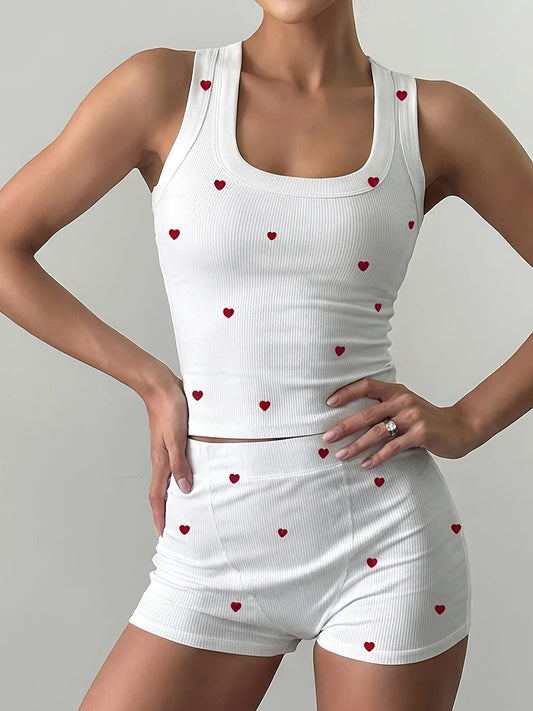 Pyjama d’Été 2 Pièces Femme – Motif Cœurs