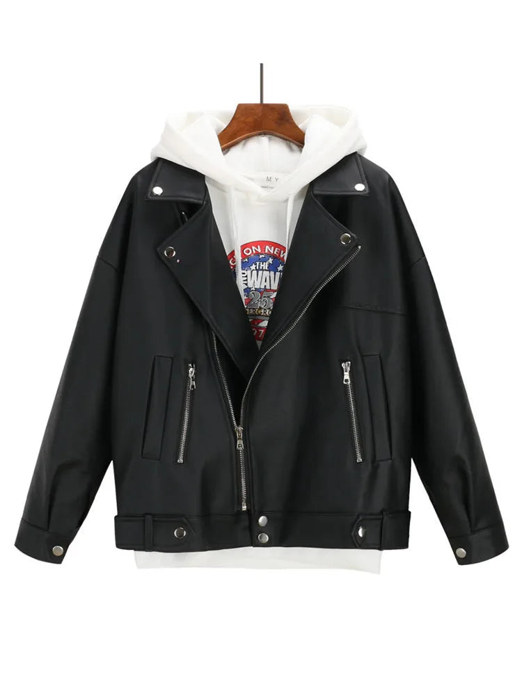 Veste motard femme noire en simili cuir