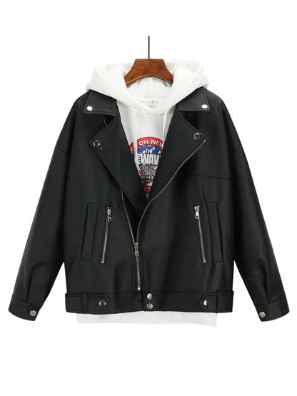 Veste motard femme noire en simili cuir