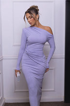Robe longue sexy à manches longues et paillettes pour femmes