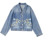Veste en jean brodée florale pour femmes