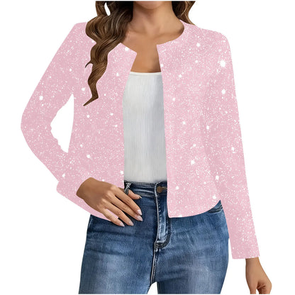 Cardigan Court Scintillant Femme – Col Rond et Manches Longues