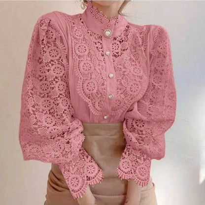 Chemise Rétro Femme – Dentelle Ajourée et Coupe Décontractée