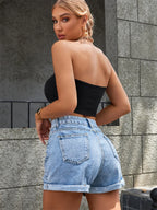 Short en jean à fermeture éclair pour femmes