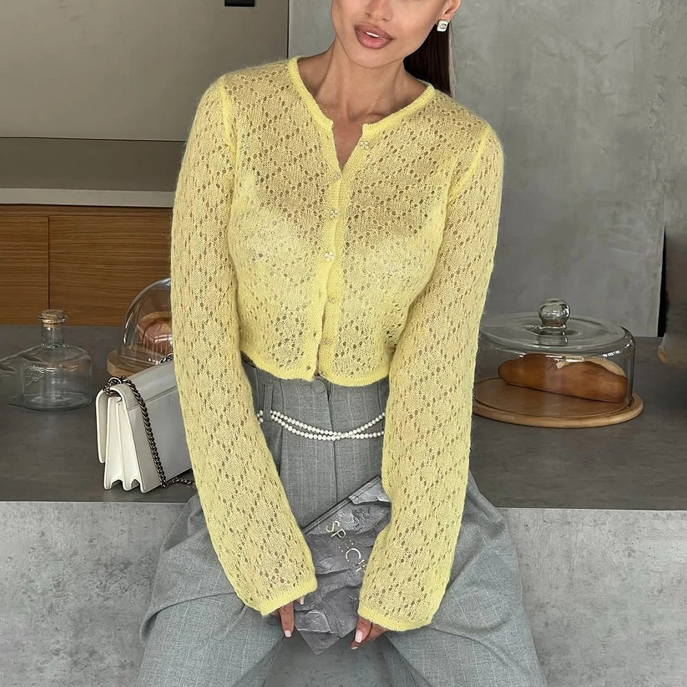 Cardigan tricoté à simple boutonnage pour femmes