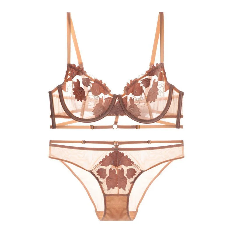 Ensemble soutien-gorge et culotte transparents en dentelle brodée pour femmes