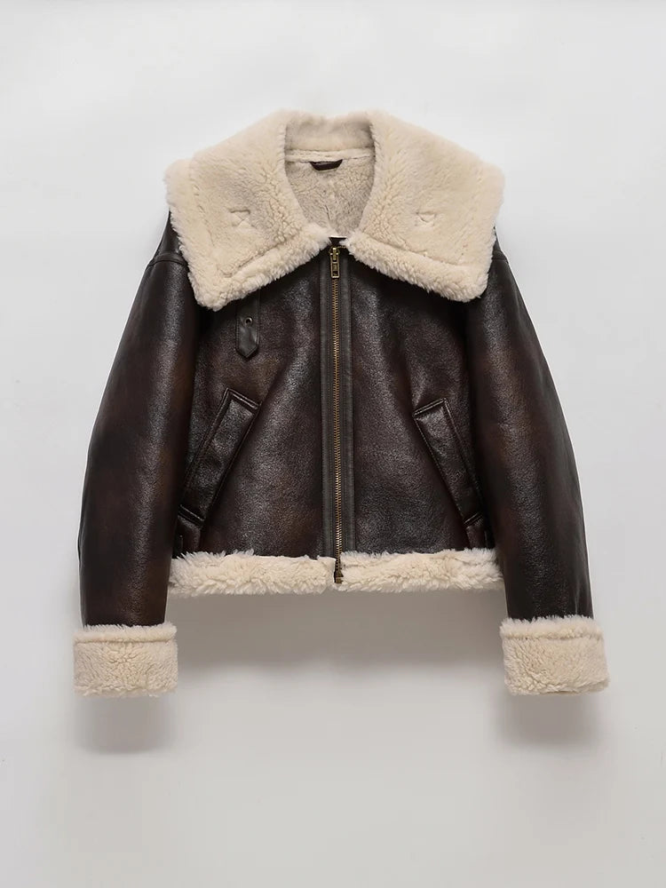 Veste chaude en fausse fourrure de cuir pour femmes