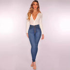 Jean skinny taille haute élastique pour femmes