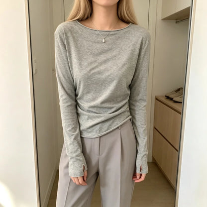 Chemisier Gris Femme – Coupe Décontractée et Effet Froissé