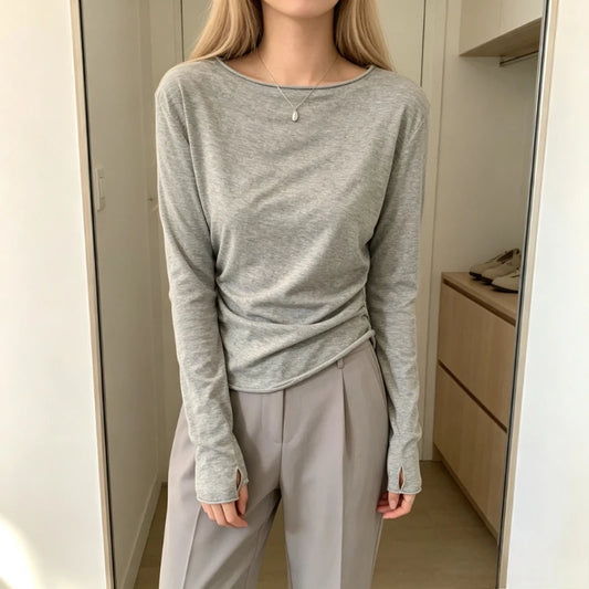 Chemisier Gris Femme – Coupe Décontractée et Effet Froissé