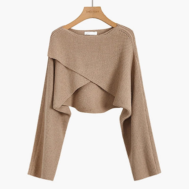 Pull Court Asymétrique Femme – Maille Unie et Manches Longues