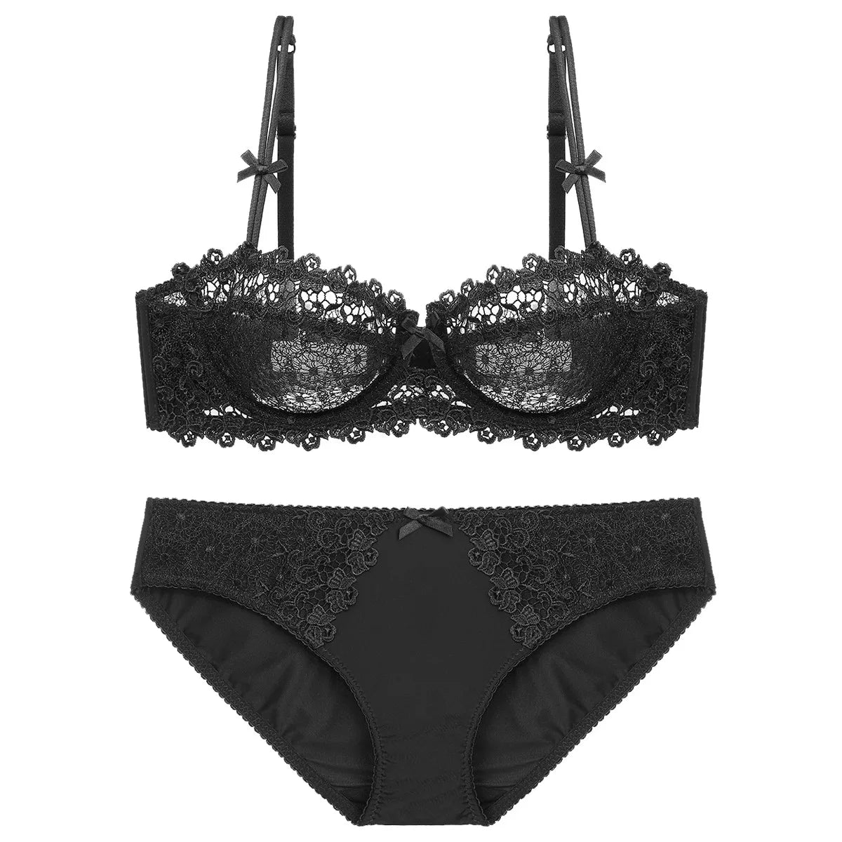 Ensemble soutien-gorge Push Up brodé en dentelle et culotte pour femmes