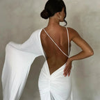 Robe longue dos nu à une manche et décolleté plongeant pour femmes