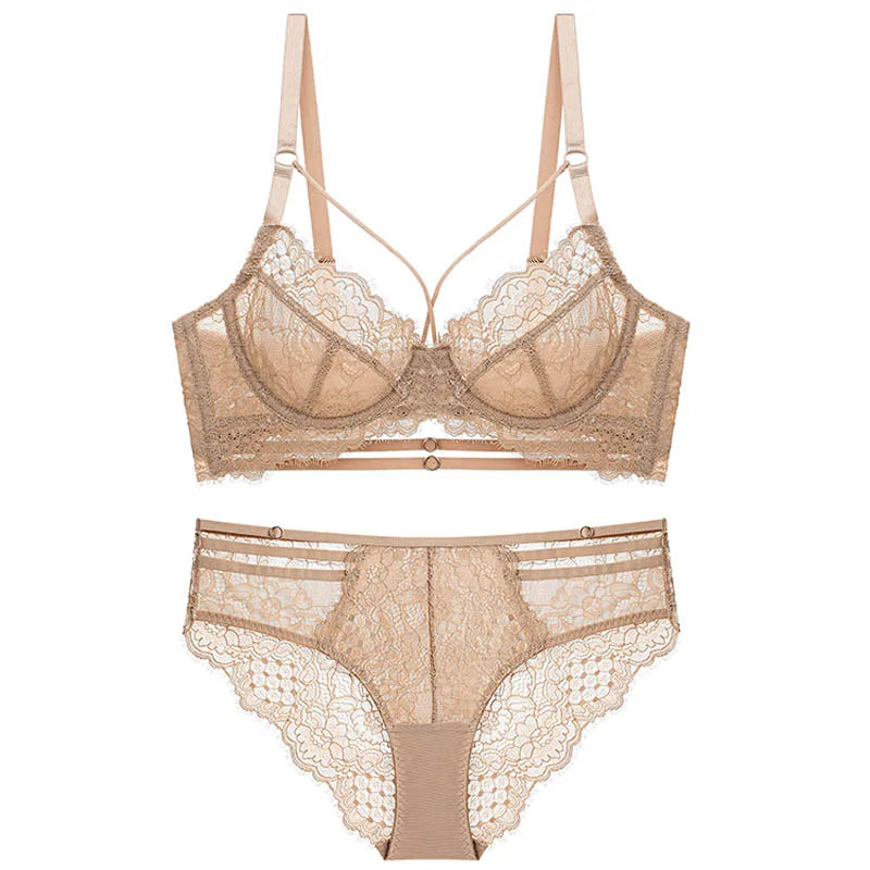 Ensemble soutien-Gorge Push Up et culotte en dentelle pour femmes