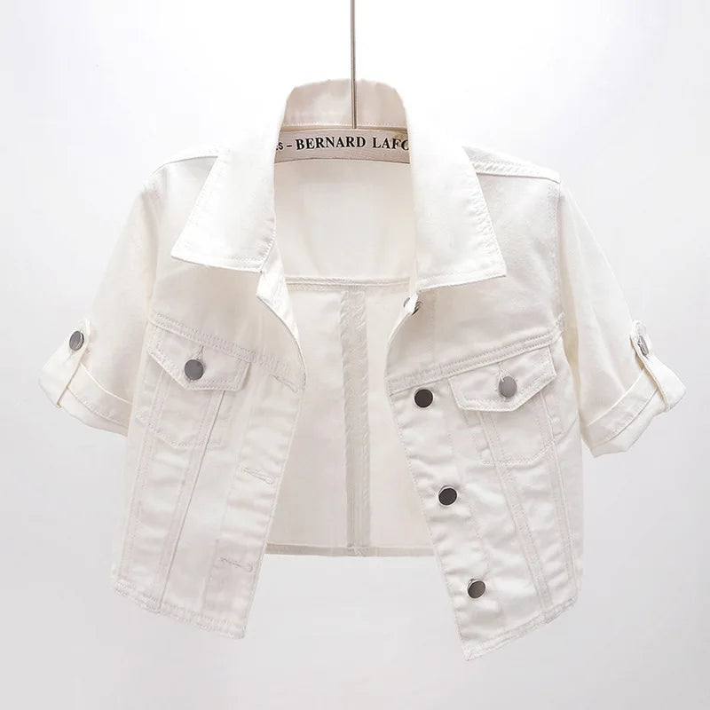 Veste courte en jean avec manches mi-longue pour femmes
