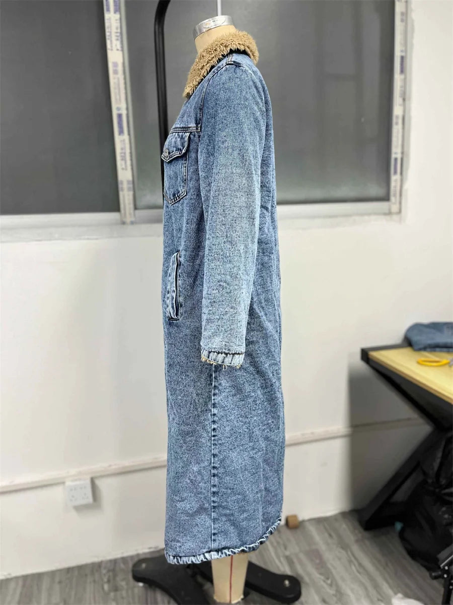 Veste en jean épaisse à simple boutonnage pour femmes