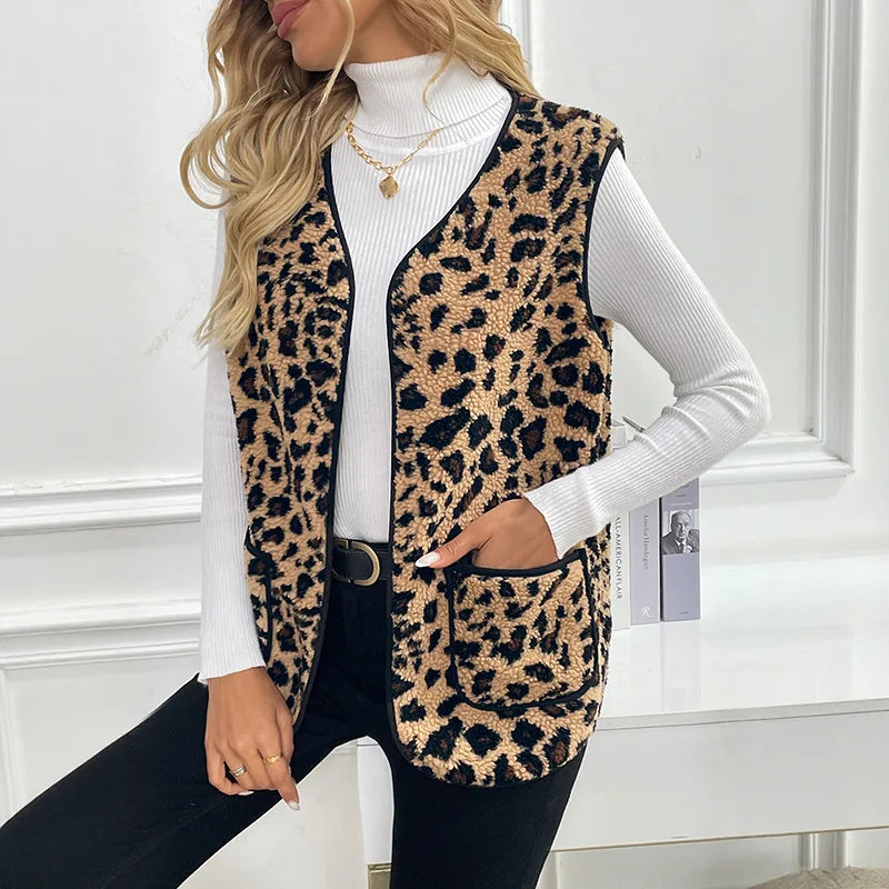 Gilets sans manches léopard amples pour femmes